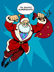 Image showing Santa Claus is flying with gifts like a superhero