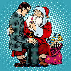 Image showing Christmas gift. Santa Claus and businessman