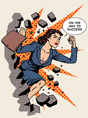 Image showing Business success businesswoman breaks the wall