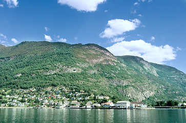 Image showing Mountain Village in a Fjord