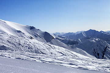 Image showing Ski slope in sun morning