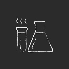 Image showing Laboratory equipment icon drawn in chalk.