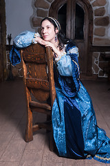 Image showing Attractive woman in blue baroque dress