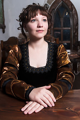 Image showing Attractive woman in red dress in retro baroque style