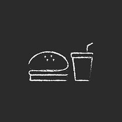 Image showing Fast food meal icon drawn in chalk.