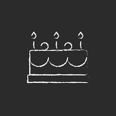Image showing Birthday cake with candles icon drawn in chalk.