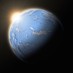 Image showing Sun over Pacific Ocean on planet Earth