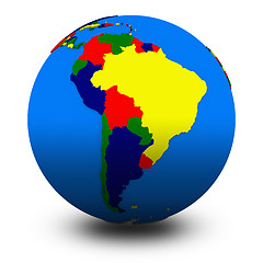 Image showing south America on political globe illustration