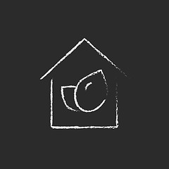 Image showing Eco-friendly house icon drawn in chalk.