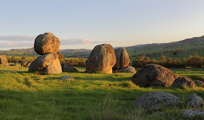 Image showing Balancing stones across the landscape