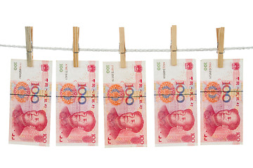 Image showing China Currency on Clothesline