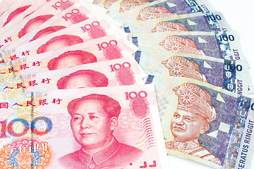 Image showing China and Malaysia Bills in White Background