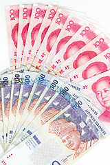 Image showing China and Malaysia Bills in White Background