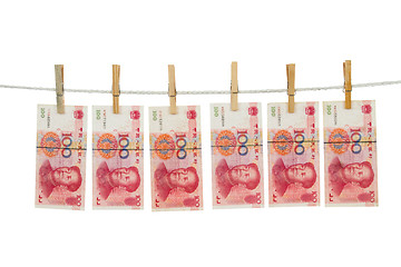 Image showing China Currency on Clothesline