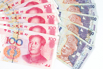 Image showing China and Malaysia Bills in White Background