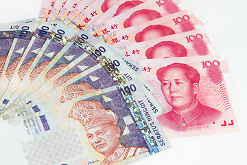 Image showing China and Malaysia Bills in White Background