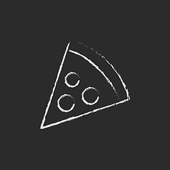 Image showing Pizza slice icon drawn in chalk.