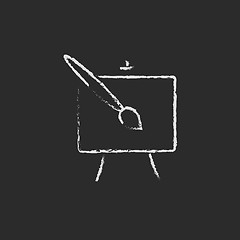 Image showing Easel and paint brush icon drawn in chalk.