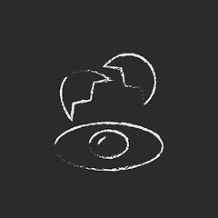 Image showing Broken egg and shells icon drawn in chalk.