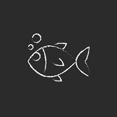 Image showing Little fish under water icon drawn in chalk.