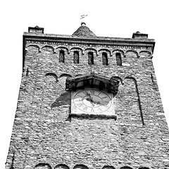 Image showing ancien clock tower in italy europe old  stone and bell