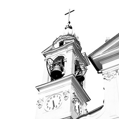 Image showing ancien clock tower in italy europe old  stone and bell