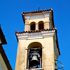 Image showing ancien clock tower in italy europe old  stone and bell