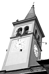 Image showing ancien clock tower in italy europe old  stone and bell