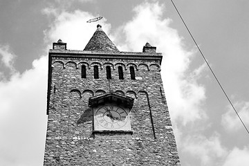 Image showing ancien clock tower in italy europe old  stone and bell