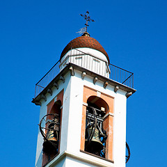 Image showing ancien clock tower in italy europe old  stone and bell