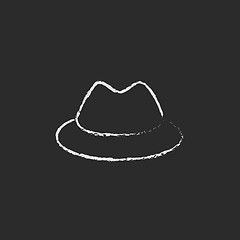 Image showing Classic hat icon drawn in chalk.