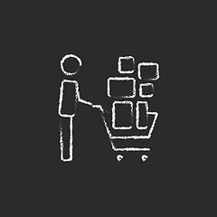 Image showing Man pushing shopping cart icon drawn in chalk.