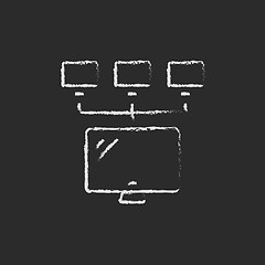 Image showing Group of monitors icon drawn in chalk.