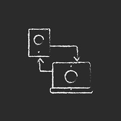 Image showing Synchronization computer with mobile device icon drawn in chalk.