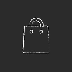 Image showing Shopping bag icon drawn in chalk.