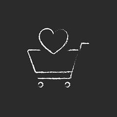 Image showing Shopping cart with heart icon drawn in chalk.