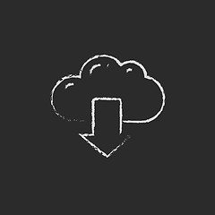 Image showing Cloud with arrow down icon drawn in chalk.