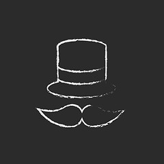 Image showing Hat and mustache icon drawn in chalk.