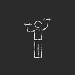 Image showing Man with dumbbell icon drawn in chalk.