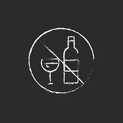 Image showing No alcohol sign icon drawn in chalk.