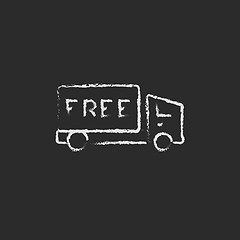 Image showing Free delivery truck icon drawn in chalk.