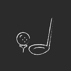 Image showing Golf ball and putter icon drawn in chalk.