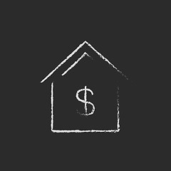 Image showing House with dollar symbol icon drawn in chalk.