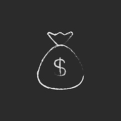 Image showing Money bag icon drawn in chalk.