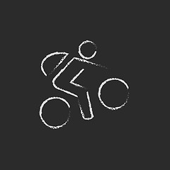 Image showing Bike and cyclist icon drawn in chalk.