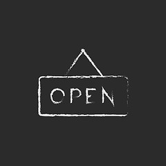 Image showing Open sign icon drawn in chalk.