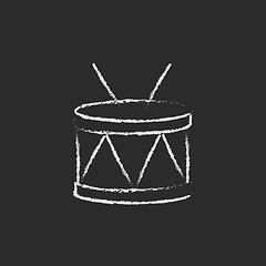 Image showing Drum with sticks icon drawn in chalk.