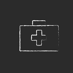 Image showing First aid kit icon drawn in chalk.