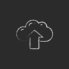 Image showing Cloud with arrow up icon drawn in chalk.
