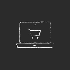 Image showing Online shopping icon drawn in chalk.